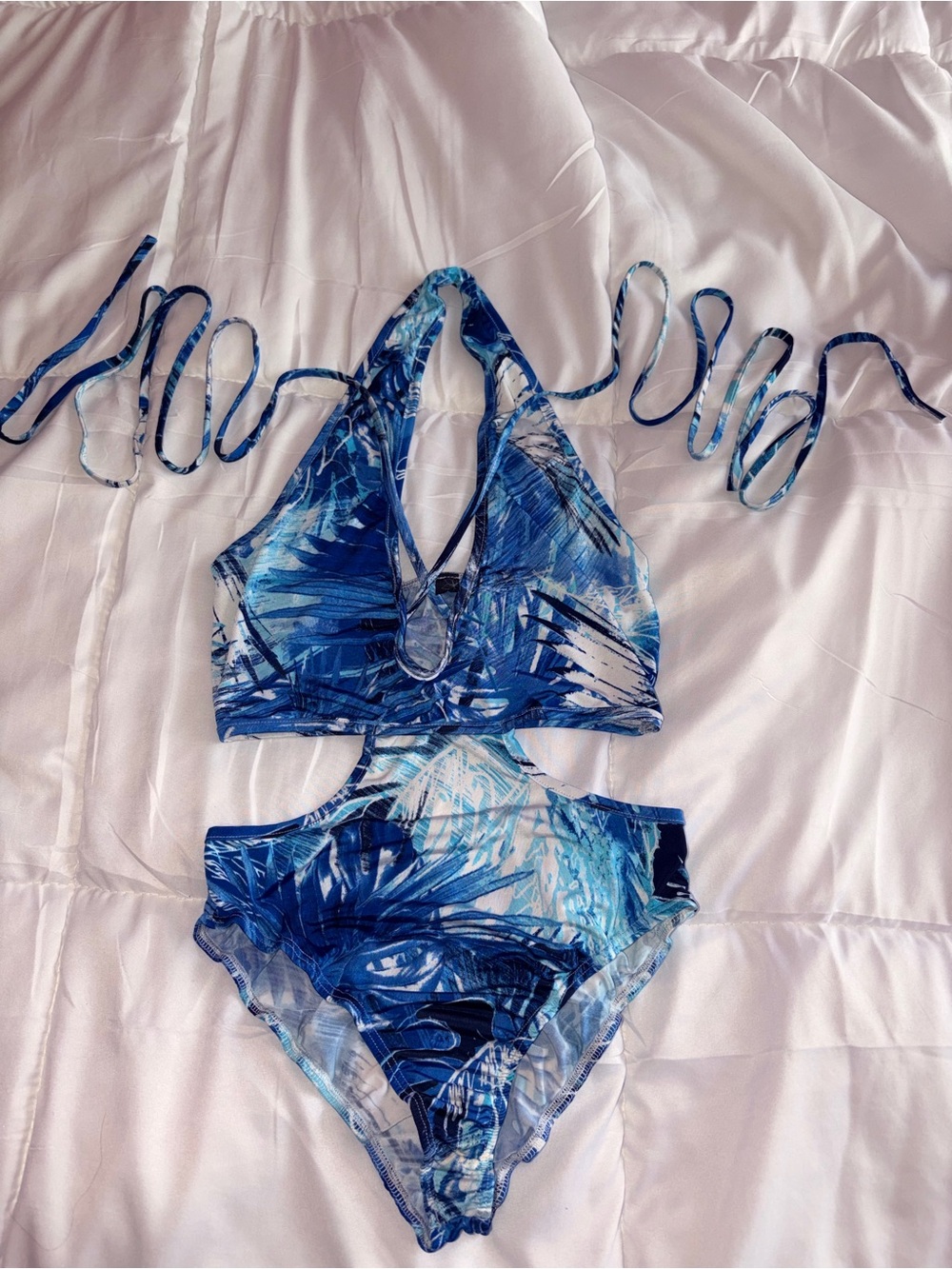 Blue Tropical Print One-Piece Swimsuit with Matching Cover Up Set!